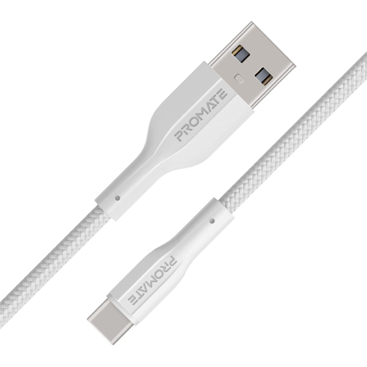 Promate USB to USB-C Cable, Durable Silicone Type-C Charging Cable with 2A Fast Charging, 480 Mbps Data Sync, 1m Anti-Tangle Wire and 10000 Long Bend Lifespan for Galaxy S22, iPad Air, XCord-AC White