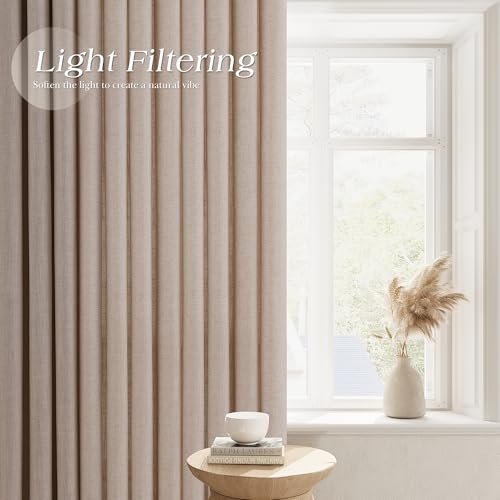 Image of Nanspring Oatmeal Linen Curtains 84 Inches Long for Living Room Grommet Semi Sheer Light Filterinig Bedroom Window Curtain Panels Neutral Tone Modern Minimalist Room Cozy Decor 52x84,2 Panels Sets