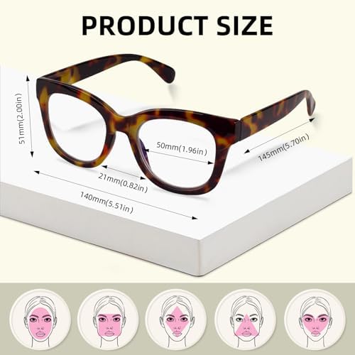 Areyeth Oversized Retro Reading Glasses for Women, Oprah Style Large Blue Light Blocking Readers, Yellow Tortoise+gray Tortoise, 50-21-145