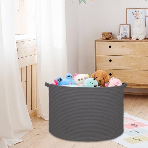 Image of Cotton Rope Basket for Boys Kids, 87L Laundry Hamper, Dark Gray