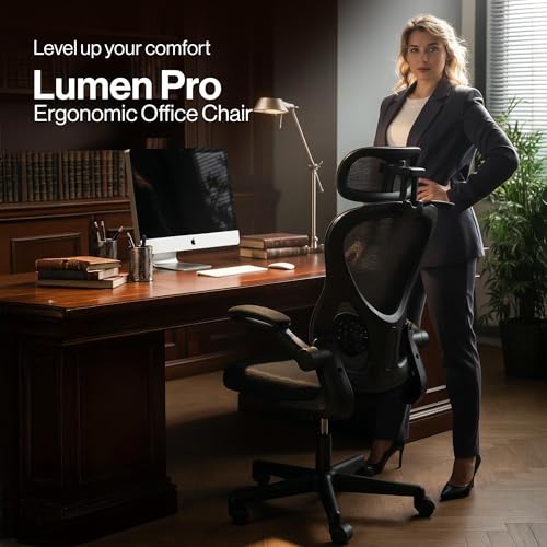 Image of DROGO Ergonomic Office Chair for Work from Home with Breathable Mesh, Flip-up Armrest, Adjustable 3D Headrest & Lumbar Support | Computer Chair for Study | Gaming Chair with 130 Recline (Black)