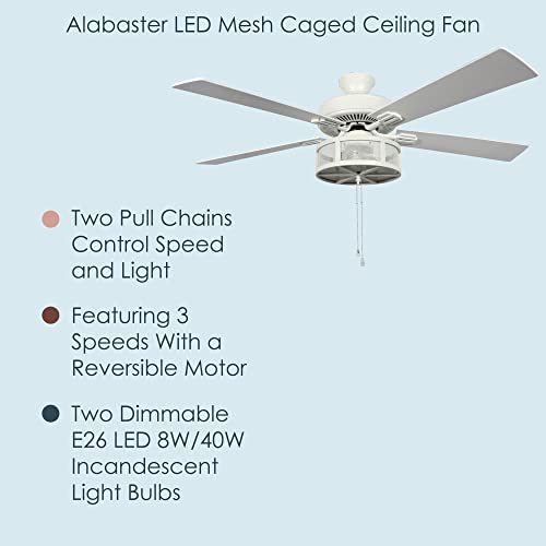 river of goods alabaster led mesh caged ceiling fan - 5234 l x 5234 w - whiteoak wood-grain blades