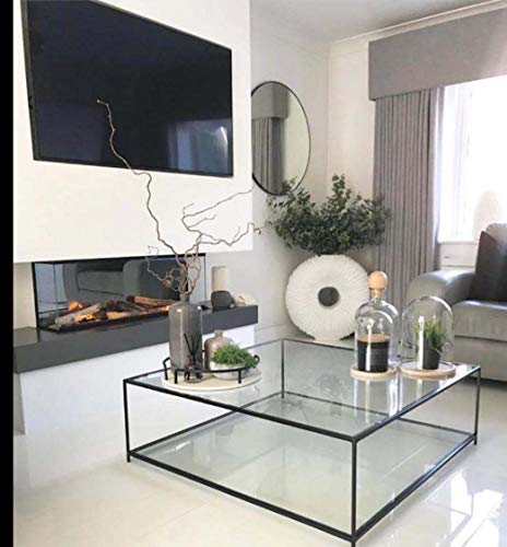 DIGITAL FLAMES Designer Electric Fire Panoramic Modern 72 Inch LED Premium Black Glass 3 Sided Full Glass Fish Tank Remote Control 1800Kw New 15 Colour Flame Lights MEDIA WALL