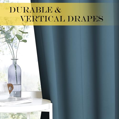 NICETOWN Blackout 108 inch Curtains for Sliding Glass Door, Grommet Thermal Insulated Room Darkening Window Treatment Sound Reducing Drapes for Room Divider, 1 Panel, W52 x L108, Smoky Blue