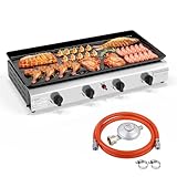 ROVSUN Gasgrill mit 4 Brennern,Gas grill Camping 9,6 kW, Gasgrill aus Edelstahl, Tischgrill, Emaillierter Antihaft-Grillplatte & Ein-Klick-Zündung für Camping, Garten & Strand