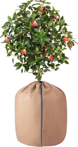 Shengruili Topfschutz Pflanzen Winte,40x40cm Thermo Topfschutz für Pflanzen,Thermo Pflanztopfschutz,Winterschutz Draußen mit Reißverschluss und Kordelzug