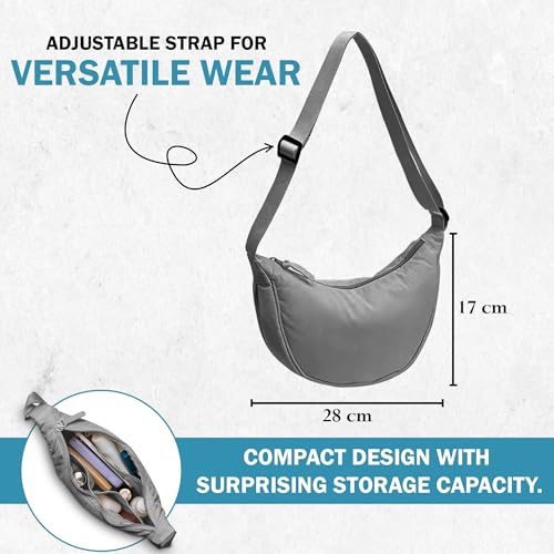 Image of Crossbody Bags for Women & Men | Stylish Sling Bags | Side Bag for Woman | Half Moon Crossbody | Chest Bag | Waist Bag for Woman | Sling Bag for Casual & Travel - Light Grey