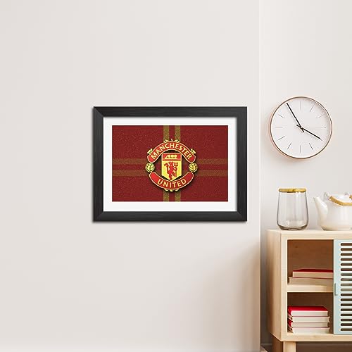 Image of TenorArts Manchester United Football Club Poster 3D Leather Textured Logo Laminated Photo Frame Painting with Matt Finish Black Textures (12 inches x 9inches)