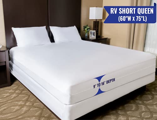 RV Short Queen Mattress Protector (60" Wx75 L) Waterproof Zippered Encasement Hypoallergenic Premium Bed Cover Protects Against Dust Allergies