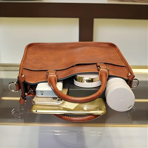 Image of Luxury Women's Handbag, Black Faux Leather Tote with Stylish Brown Strap, Professional Shoulder Bag for Work and Fashion