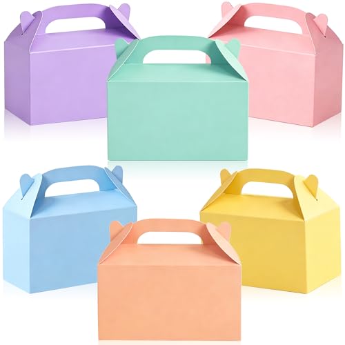 CUUSNNY 30 Pcs Pastel Gable Gift Boxes with Handles Colorful Paper Candy Treat Goodie Boxes for Party Favors Birthday Wedding Spring Easter Baby Shower Supplies 6 x 3.5 x 3 Inches