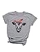 SCX Women Loose Round Neck Tees Cow Head with Bowknot Tees Cartoon Print Skinny Cow T Shirts Grey