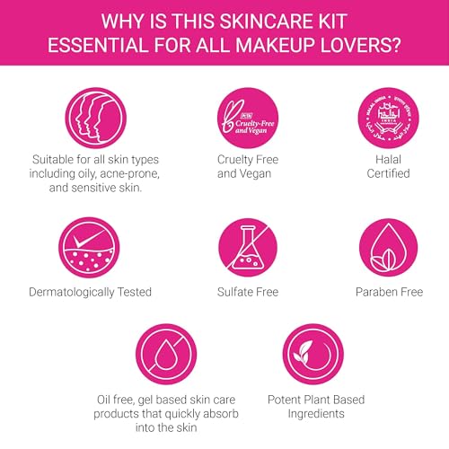 Iba Skincare Essentials Kit for Makeup Lovers | Pre Makeup & Post Makeup Essentials | Vitamin C Face Wash | Pre Makeup Serum Primer | Sunscreen | Makeup Remover | Overnight Sleeping Mask | Halal Certified & Vegan Makeup