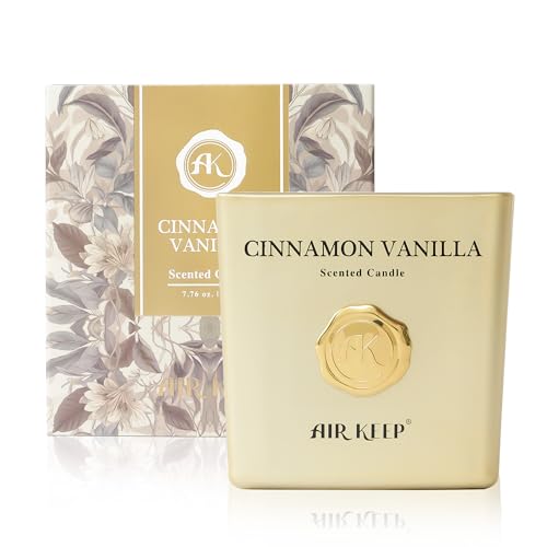 Airkeep Vela Aromática Cinnamon Vanilla, Vela de 220 g con una Duración de Quema de hasta 46 Horas, Vela de Cera Natural para el Hogar, Ideal como Regalo para Mujeres y Hombres