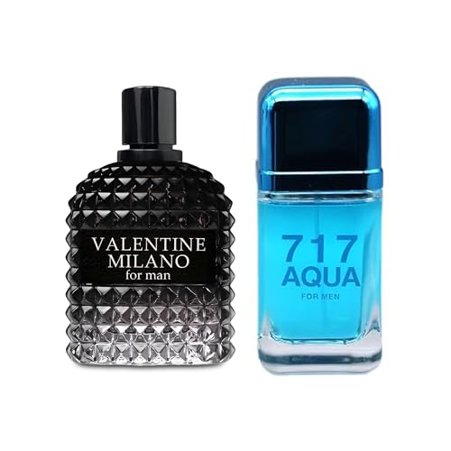 Image of AFLUXE 2PCS Valentine Milano /717 Aqua Eau De Toilette for Men-Fresh,Romantic Scent Perfume for Men 3.4 Fl Oz Each Mens Cologne For All Skin Daily Used