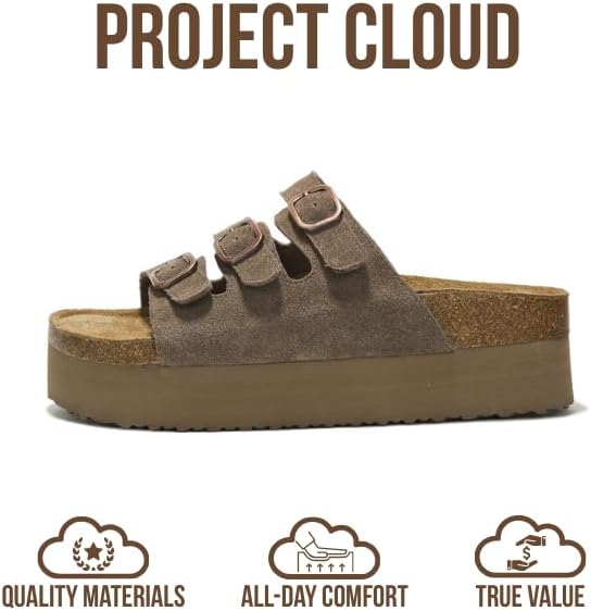 Project Cloud 100% Genuine Leather Platform Sandals Women Footwear - Comfortable Womens Slides Memory Foam Insole - Non Slip Water-Resistant 3-Strap Wedge Sandals for Women 2026 (Dyan) - Image 4