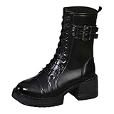Herbst Damen Schnürstiefel Robust Modisch Combat Boots Seitlicher Reißverschluss Profilsohle...