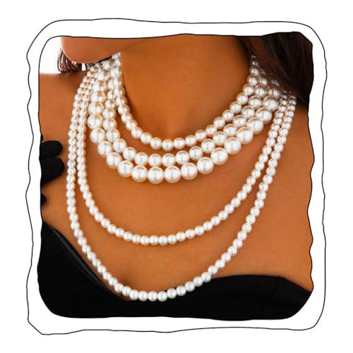 Layered Pearl Necklace for Women Long Pearls Necklaces Strand Pearl Necklace Statement Pearls Choker 1920s Jewelry