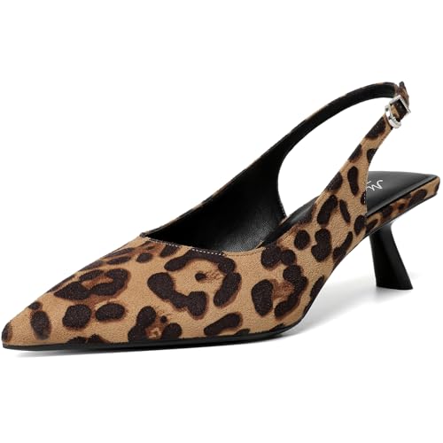 Image of Mostrin Kitten Heels for Women Pointed Toe Pumps Patent Leather Low Heel Slingback Heels with Buckle Dress Shoes for Dating Party Working