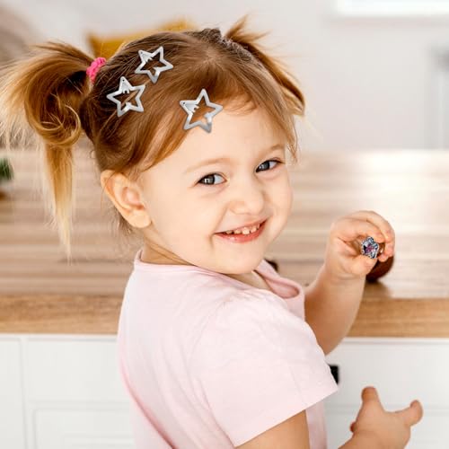 GEEHUA 40 Stück 3.5CM Metall Stern Haarspangen mit Schnappverschluss, Silberne Haarspangen im Stil der 2000er, Rutschfeste Süße Haar Accessoires für Mädchen und Frauen, Styling für Festivals