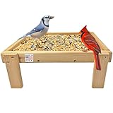 DutchCrafters Cedar Wood Large Open Ground Platform Bird Feeder Tray, Wooden Bird Seed Feeder for Outdoor Wild Birds, Animals for Outside, Garden, Yard