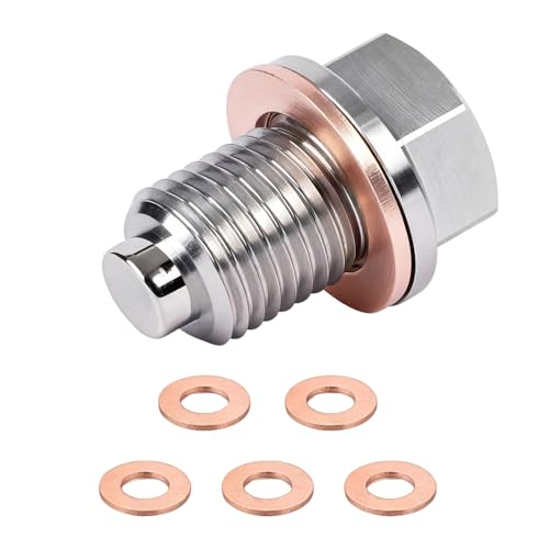 Tornillo magnético de drenaje de aceite M14 x 1,5, tornillo de drenaje de aceite con 5 juntas de tornillo de drenaje de aceite, bandeja magnética de acero inoxidable, tornillo de drenaje de retorno