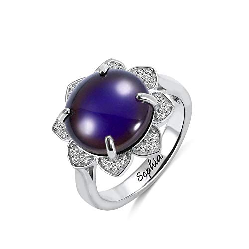 Stimmungsring Sterlingsilber Farbwechsel Ring - Silber Stimmungsringe Geschenk für Sie - Personalisierte Gravur innen - individuelle Gravur Farbwechsel Ring Geschenke für Frauen, Silber Cover