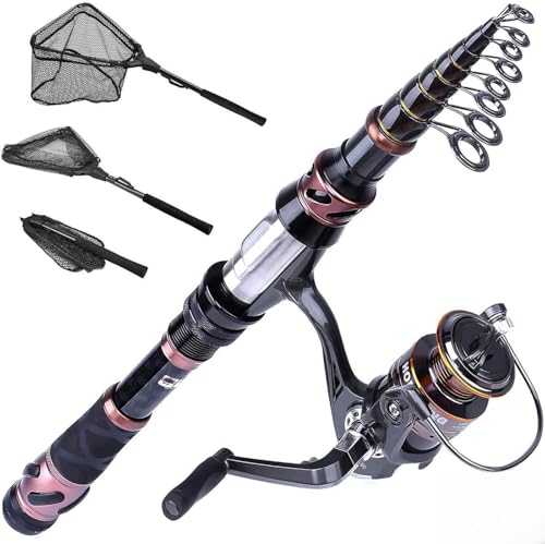 PLUSINNO Fishing Rod and Reel Combos, Fishing Net Fish Landing Net, Foldable Collapsible Telescopic Pole Handle
