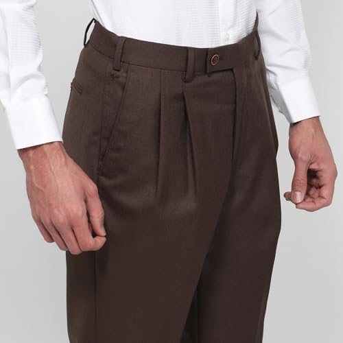 Image of Park Avenue Men Comfort Fit Solid Pattern Poly Wool Blend Double Pleat Formal Trouser