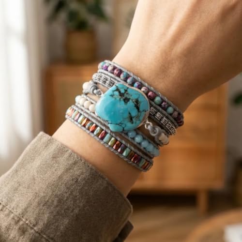 Image of YGLINE Boho Handmade Wrap Leather Tube Crystal Stone Bracelet for Women