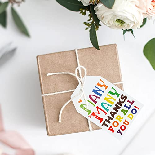 joycraft 100Pcs Thank You Tags with String, 3.3x2.1 inch Teacher Appreciation Tags, Thank You for All You Do Hangtags, Paper Gift Wrap Labels for Staff, Administrative Professional Day, Teacher Week