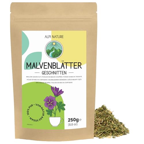 Alpi Nature Malva Tisana 250g, Foglie di Malva Essiccate e Tagliate, Tè Sfuso per Infusi