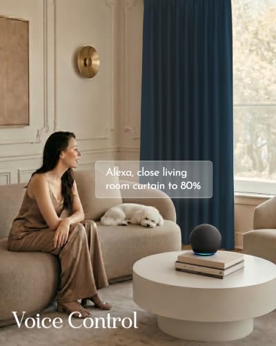 Image of Graywind Motorized Curtains with Track, Room Darkening Smart Curtains, Rechargeable Curtains Compatible with Alexa & Remote Control for Large Windows, Custom Drapes Up to 220 inch, Echo (Navy)
