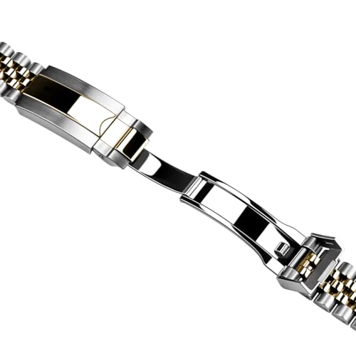 Image of Juntan Screw-in Stainless Steel Watch Band 20mm 21mm 22mm for Men Women, Curved End Straight End Metal Watch Strap with Oyster Buckle, Taperd Replacement Jubilee Bracelet Silver Gold