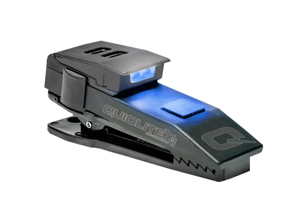 QUIQLITE QuiqLiteX1 Tactical Blue/White Hands-Free LED Pocket Light 5/75/150 Lumens, Stainless Steel & Nylon Pastic Housing (USB Rechargeable)