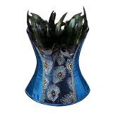 Sapubonva Corsets for Women Overbust Bustiers Top Plus Size Embroidery Peacock Nobility Feather Halloween Blue XL