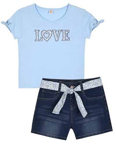 Image of Sweet Butterfly Girls Jeans Short Sets - 2 Piece Girls Clothing Set