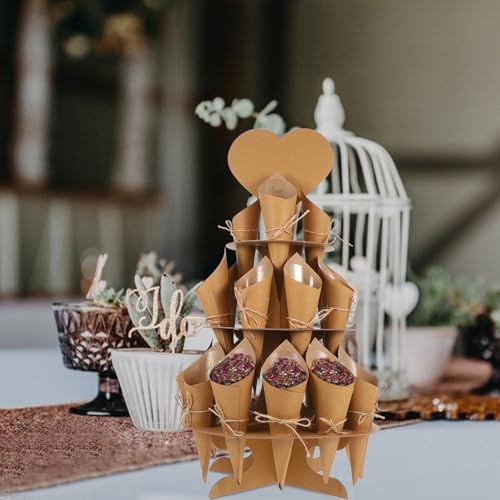 Conos de confeti elegantes para bodas con base rígida de presentación 6