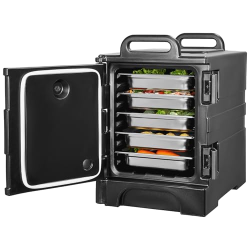 VEVOR Isolierter Speisenbehälterträger Warmhaltebox für Gastronomie 75 L, Speisenbehälter mit Doppelschnallen & Griffen, Speisenbehälterträger Lebensmitteltransportbox Restaurant Kantine schwarz
