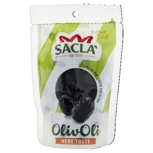 Saclà, OlivOlì, Olive Nere Toste, Ideali per Insalate e per Arricchire i Tuoi Piatti, Busta, 100g