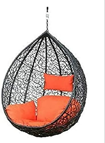 Image of Single Seater Swing Chair with Stand and Cushion Hammock Swing for Adult Outdoor Indoor Garden Living Room Balcony Hanging Chair (Black Orange)