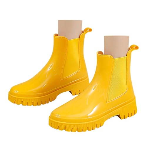 Gummistiefeletten Damen, Gummistiefel Damen Kurze Gartenschuhe Outdoor Gummistiefeletten Halbhoch Boots Anti Rutsch Regenschuhe Stiefel Rain Winddicht Regenstiefel Gelb 41