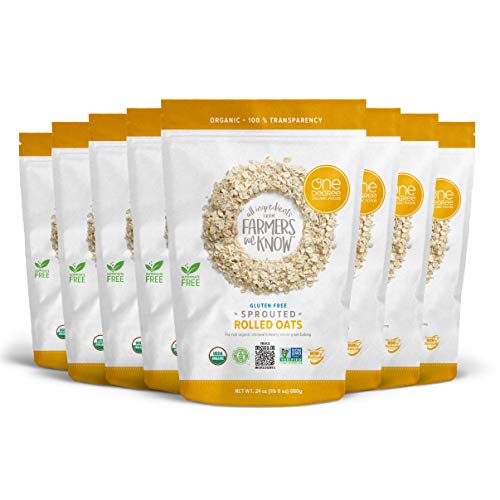 One Degree Organic Foods Sprouted Rolled Oats, USDA Organic, Non-GMO Gluten Free Oatmeal, 24 oz., 8 Pack