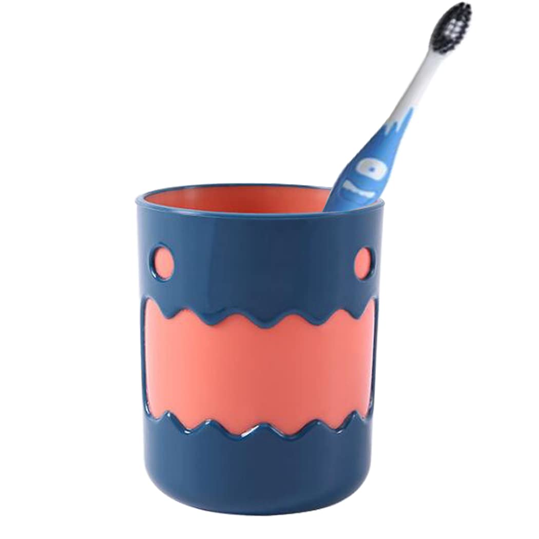 Hoshen cute little monster color matching mouthwash cup, reusable toothbrush holder, bathroom cup, tooth brushing cup, plastic 450ml (1Pcs, Blue)