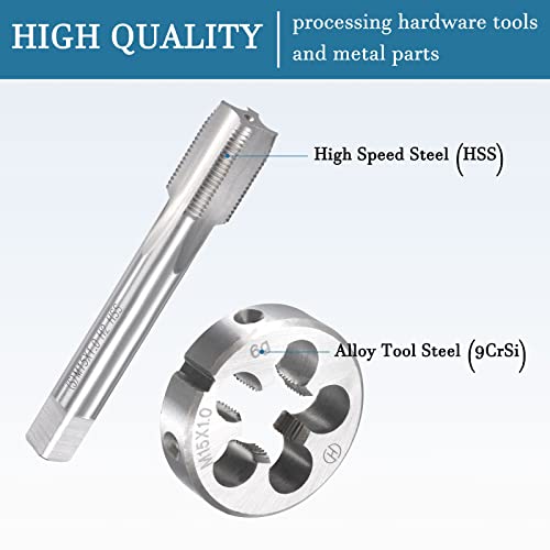 QUARKZMAN M15 x 1mm Metrischer Gewindebohrer und Rundmatrize Set x 1 Set 4 Flöten Schnellarbeitsstahl für Verarbeitung Hardware Werkzeug