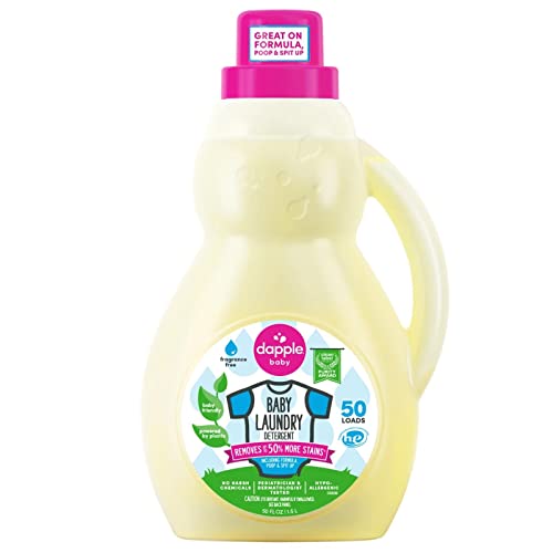 Image of Baby Laundry Detergent by Dapple, Concentrated, Plant Based & Hypoallergenic, Stain Removing Natural Ingredients, Fragrance Free, 50 Fl Oz (Pack of 1)