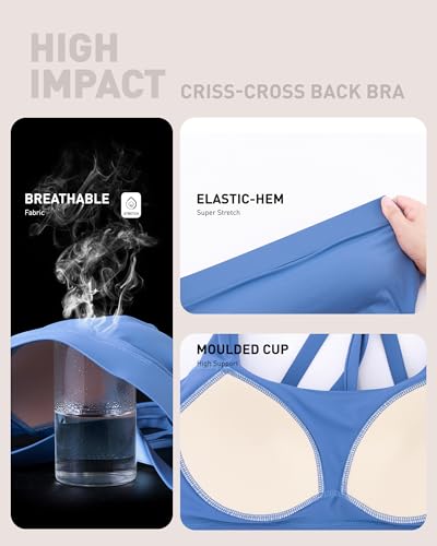 Image of RUNNING GIRL High Impact Sports Bras for Women - Scoop Neck Strappy Sports Bra High Support Moulded Cup Workout Bra
