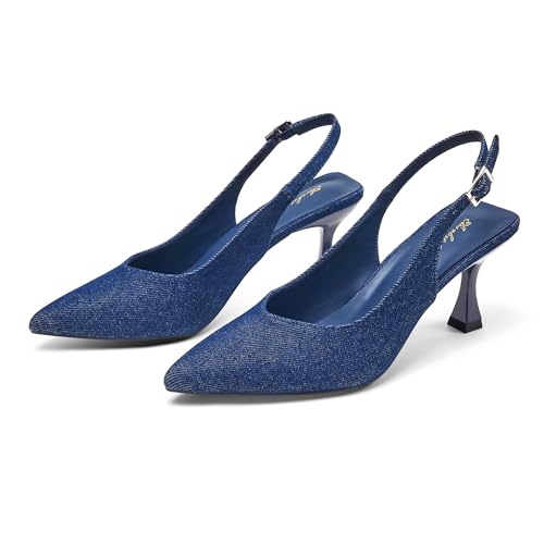 Image of Elisabet Tang Women's Kitten Heel Slingback Low Pumps 3 Inches Stiletto Pointed Closed Toe Elegant Dressy Bridal Wedding Party Shoes