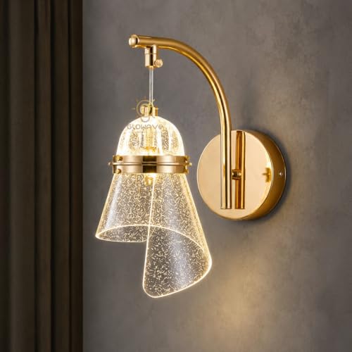 Image of Glowave Modern LED Wall Sconce with Acrylic Lampshade, Gold Finish Metal Body, Decorative Indoor Wall Light for Bedroom, Living Room, Hallway & Hotel - Tricolour (7161 /WL)