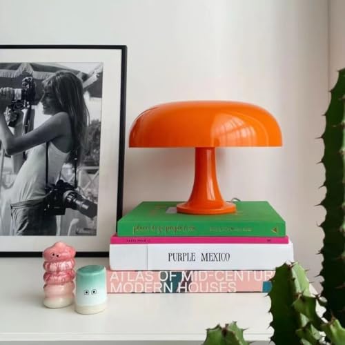 Image of Retro Mushroom Table Lamp for Home Decor | Warm Ambient Light for Bedroom, Living Room & Study | Diwali Decorative Lamp | Modern Minimalist Bedside Lamp | Orange - 320 x 223 mm